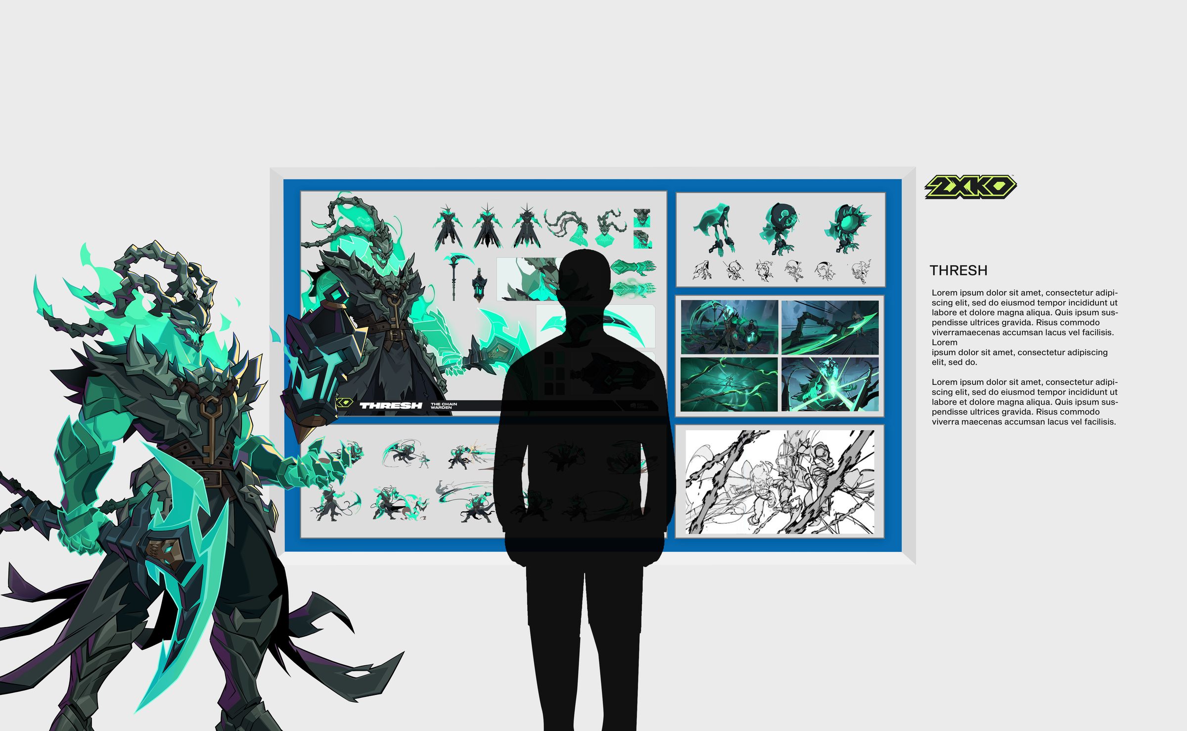 Thresh champion design board shown at scale